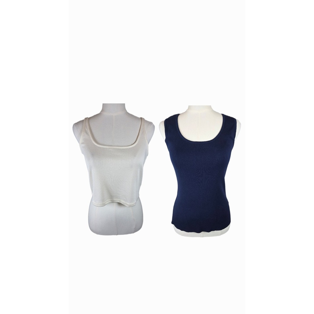Tahari ASL/Splendid‎ Lot of 2 XS Knit Tank Tops Navy & Cream